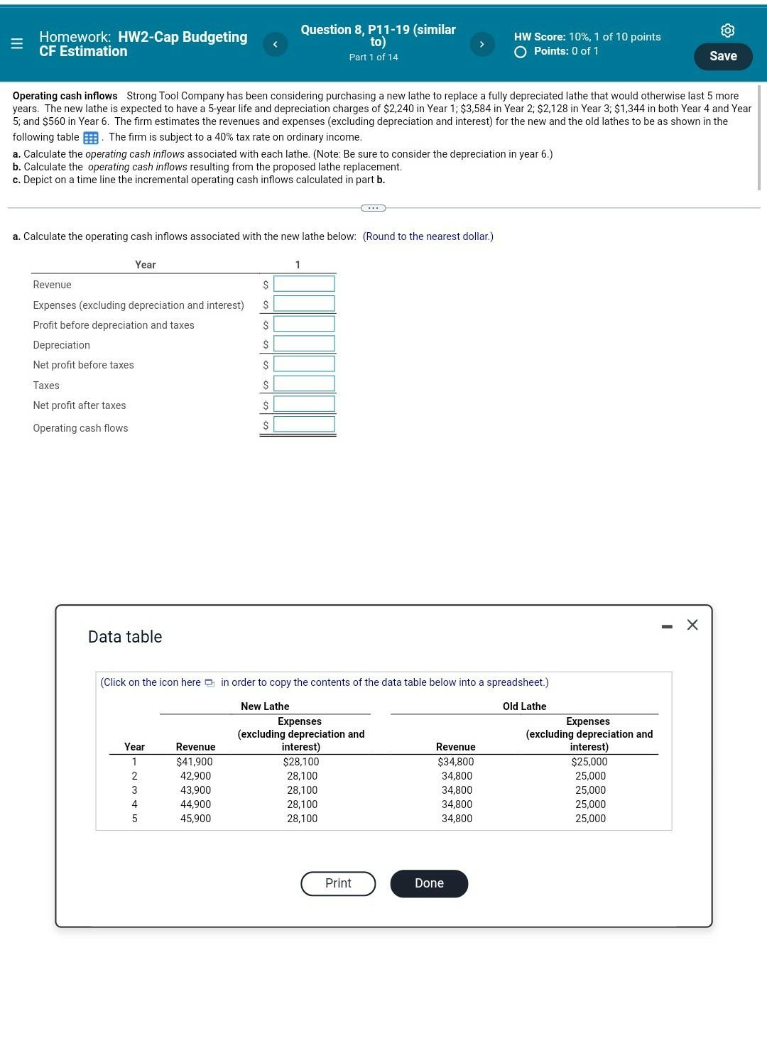 Homework Hw2 Cap Budgeting Cf Estimation Question 7 P11 18 Similar To Part 1 Of 6 Hw Score 10 1 Of 10 Points Poin 2