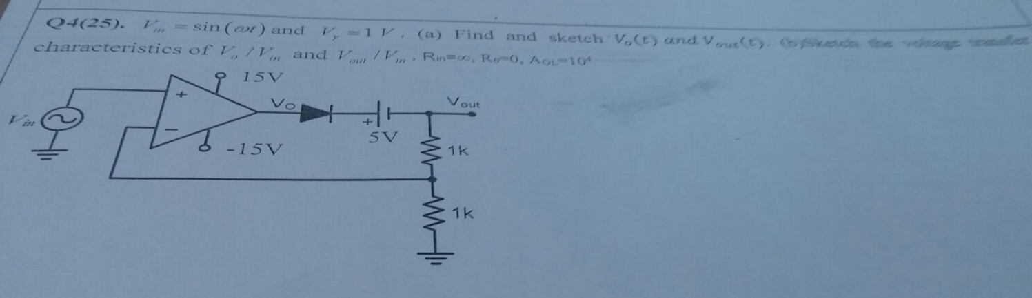 Q4 25 Characteristics Sin Ar And V 1 V A Find And Sketch Vo T And Vour T Sketch The Voltag Under Of V V A 1