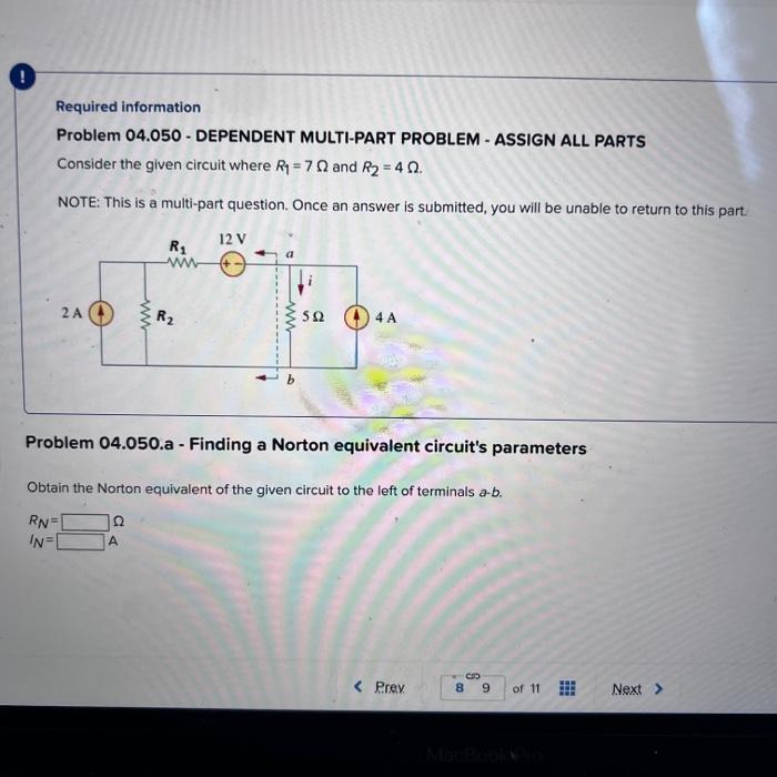 Required Information Problem 04 050 Dependent Multi Part Problem Assign All Parts Consider The Given Circuit Where 1