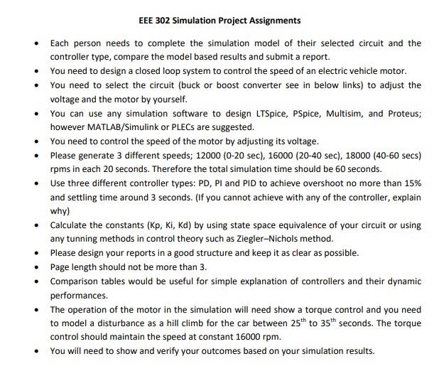 Eee 302 Simulation Project Assignments Each Person Needs To Complete The Simulation Model Of Their Selected Circuit An 1