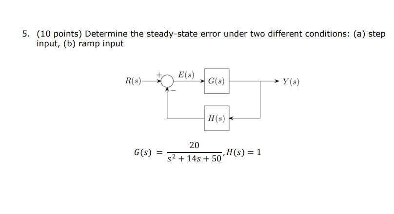 5 10 Points Determine The Steady State Error Under Two Different Conditions A Step Input B Ramp Input R S G S 1