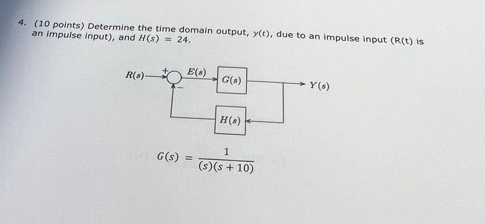 4 10 Points Determine The Time Domain Output Y T Due To An Impulse Input R T Is An Impulse Input And H S 24 1