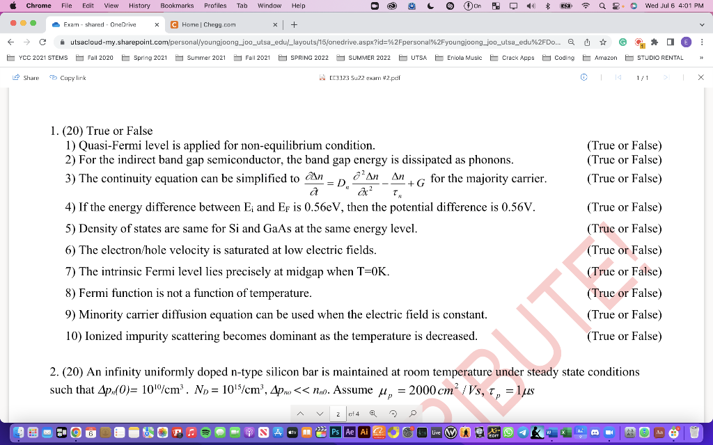 Chrome File Edit View History C Exam Sharnd Onedrive Share Ycc 2021 Stems Fall 2020 Copy Link Bookmarks Profiles 1