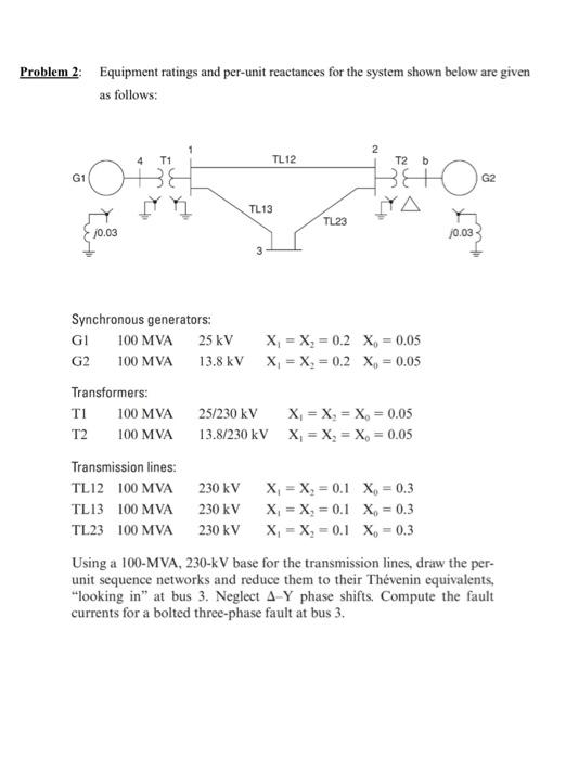 Problem 2 Equipment Ratings And Per Unit Reactances For The System Shown Below Are Given As Follows G1 O Synchronous G 1