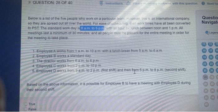 Question 28 Of 40 Instructions Preport Any Problems With This Question Below Is A List Of The Five People Who Work O 1