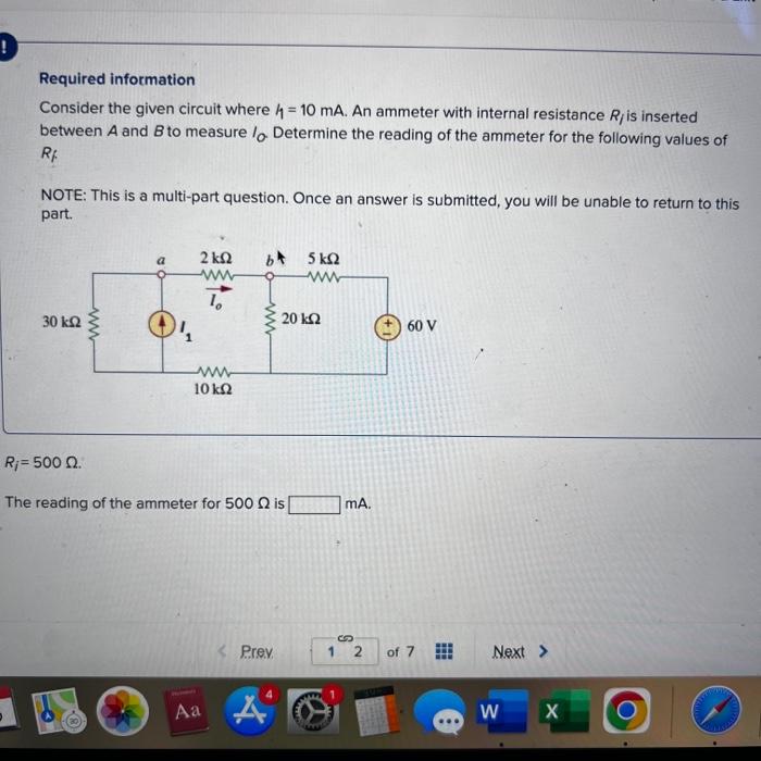 Required Information Consider The Given Circuit Where 4 10 Ma An Ammeter With Internal Resistance R Is Inserted Betw 1