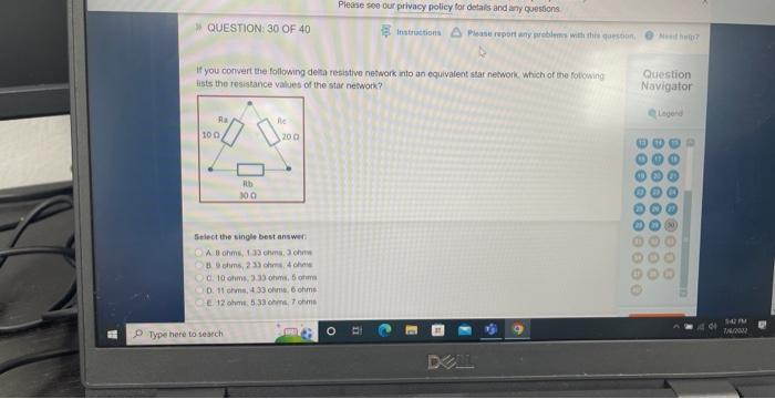 Question 30 Of 40 100 If You Convert The Following Delta Resistive Network Into An Equivalent Star Network Which Of Th 1