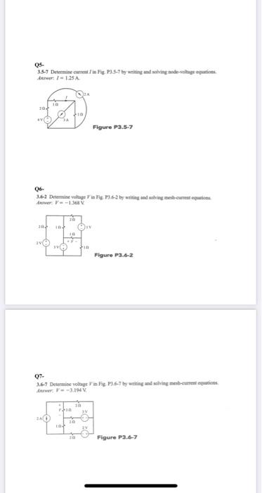 Q5 3 5 7 Determine Current In Fig P3 5 7 By Writing And Solving Node Soltage Equations Answer 1 1 25 A 20 Ave 10 20 1