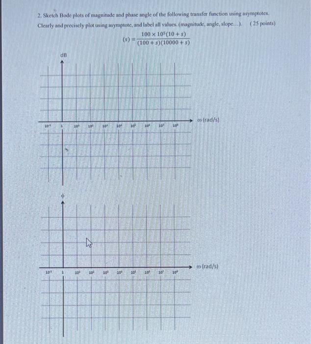 2 Sketch Bode Plots Of Magnitude And Phase Angle Of The Following Transfer Function Using Asymptotes Clearly And Preci 1