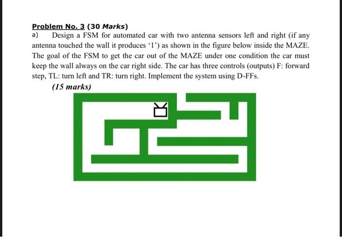 Problem No 3 30 Marks A Design A Fsm For Automated Car With Two Antenna Sensors Left And Right If Any Antenna Touch 1