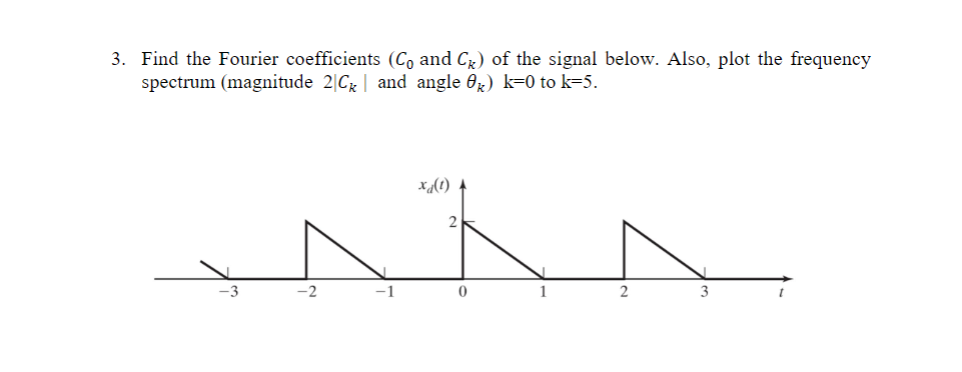 3 Find The Fourier Coefficients C And C Of The Signal Below Also Plot The Frequency Spectrum Magnitude 2 C And An 1