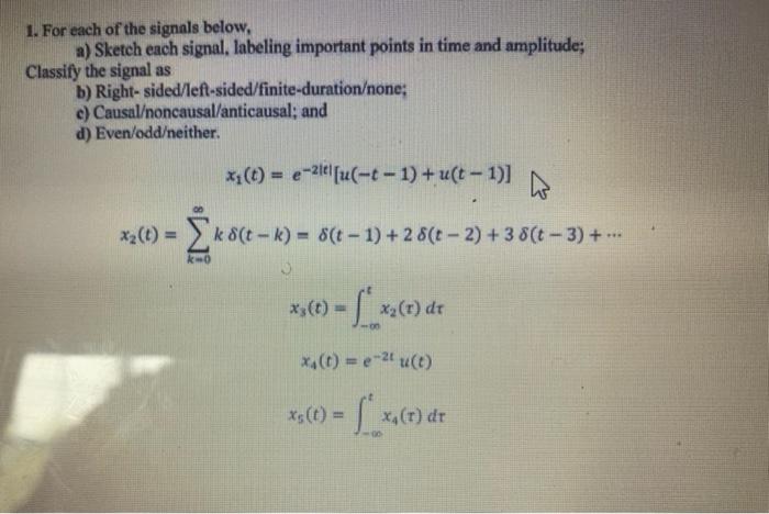 1 For Each Of The Signals Below A Sketch Each Signal Labeling Important Points In Time And Amplitude Classify The S 1