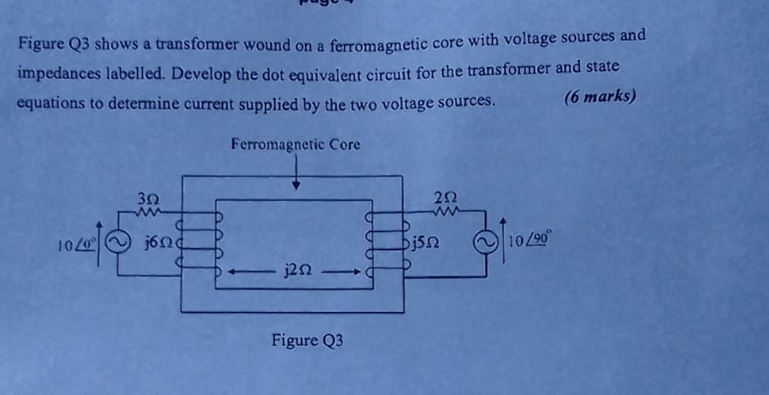 Figure Q3 Shows A Transformer Wound On A Ferromagnetic Core With Voltage Sources And Impedances Labelled Develop The Do 1