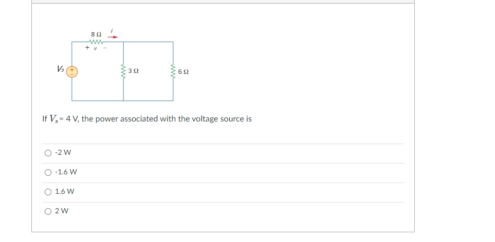 Vs O 2 W O 1 6 W O 1 6 W 89 Ww V If V 4 V The Power Associated With The Voltage Source Is O 2 W I 392 692 1