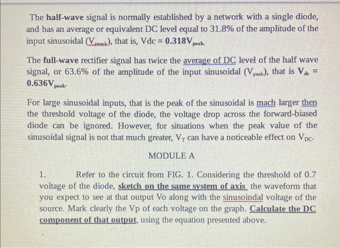 The Half Wave Signal Is Normally Established By A Network With A Single Diode And Has An Average Or Equivalent Dc Level 1