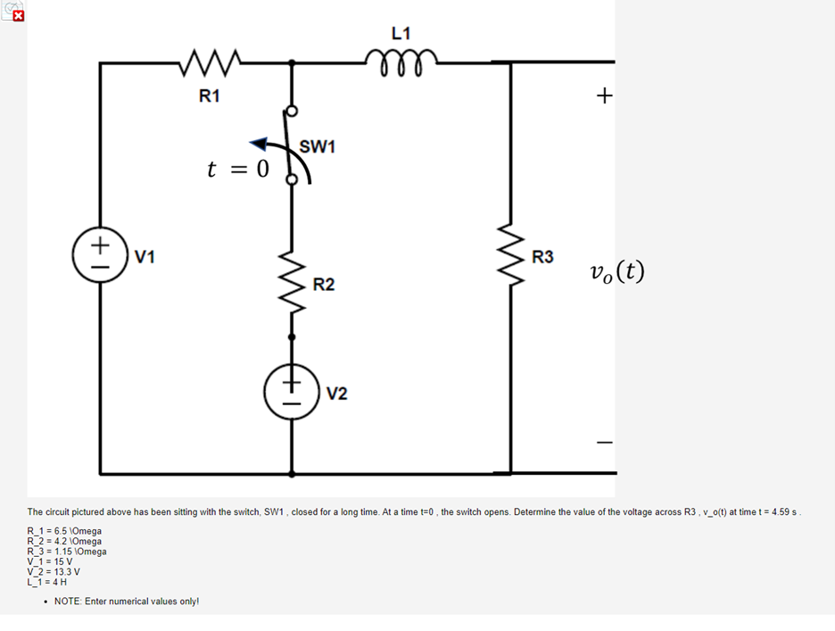 The Circuit Pictured Above Has Been Sitting With The Switch Sw1 Closed For A Long Time At A Time T 0 The Switch Op 1
