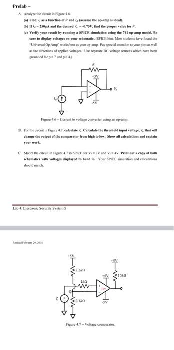Prelab A Analyze The Circuit In Figure 4 6 A Find As A Function Of R And I Asseme The Op Amp Is Ideal B If 250 1