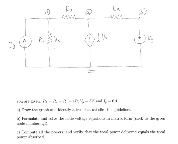 Ig R Vx R 1 12 R3 Vg You Are Given R R R3 1 V 3v And I 6a A Draw The Graph And Identify A Tree 1