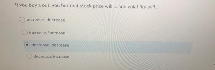 If You Buy A Put You Bet That Stock Price Will And Volatility Will Increase Decrease Increase Increase Decreas 1