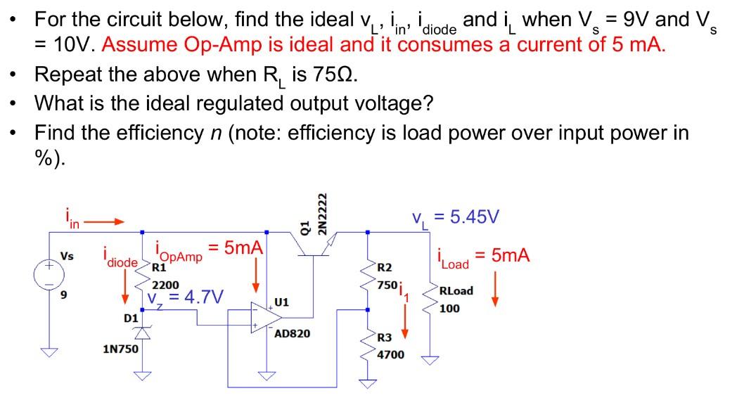 For The Circuit Below Find The Ideal V In Diode And I When V 9v And V L In S S 10v Assume Op Amp Is Ideal 1