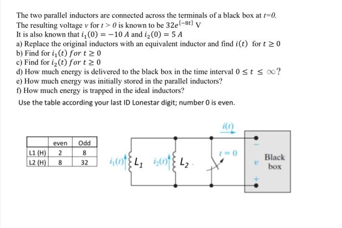 The Two Parallel Inductors Are Connected Across The Terminals Of A Black Box At T 0 The Resulting Voltage V For T 0 Is 1