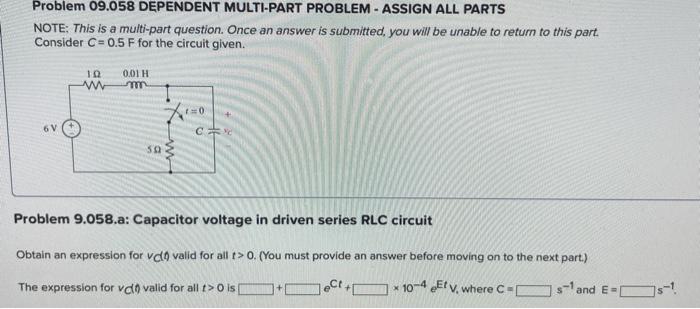 Problem 09 058 Dependent Multi Part Problem Assign All Parts Note This Is A Multi Part Question Once An Answer Is Su 1