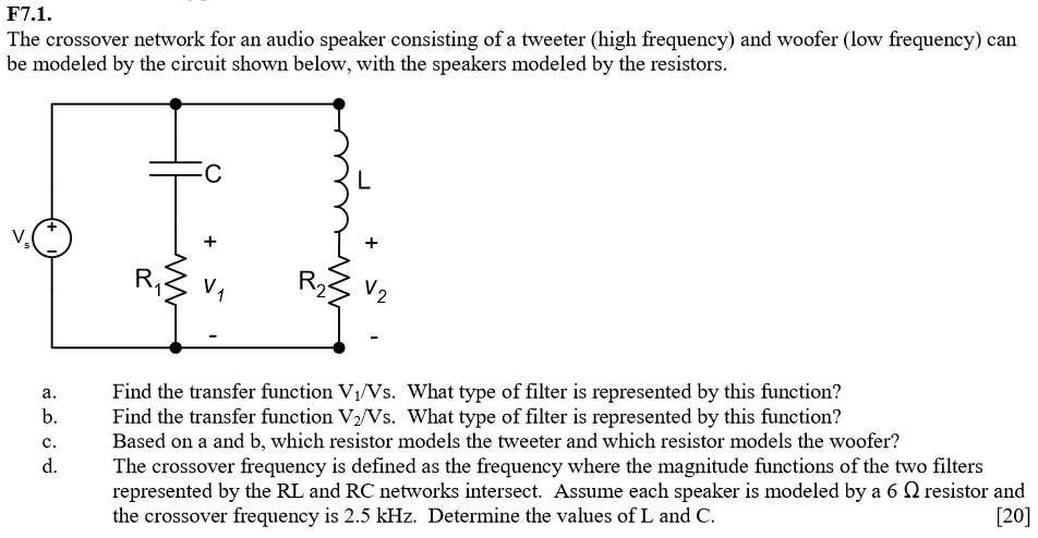 F7 1 The Crossover Network For An Audio Speaker Consisting Of A Tweeter High Frequency And Woofer Low Frequency Can 1