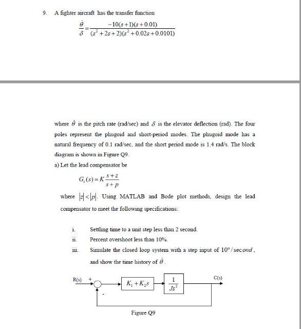 9 A Fighter Aircraft Has The Transfer Function E 10 S 1 5 0 01 8 25 2 S 0 02s 0 0101 Where Is The Pitch Rat 1