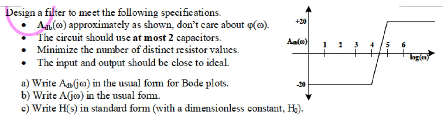 Design A Filter To Meet The Following Specifications Adb Approximately As Shown Don T Care About Q The Circuit S 1