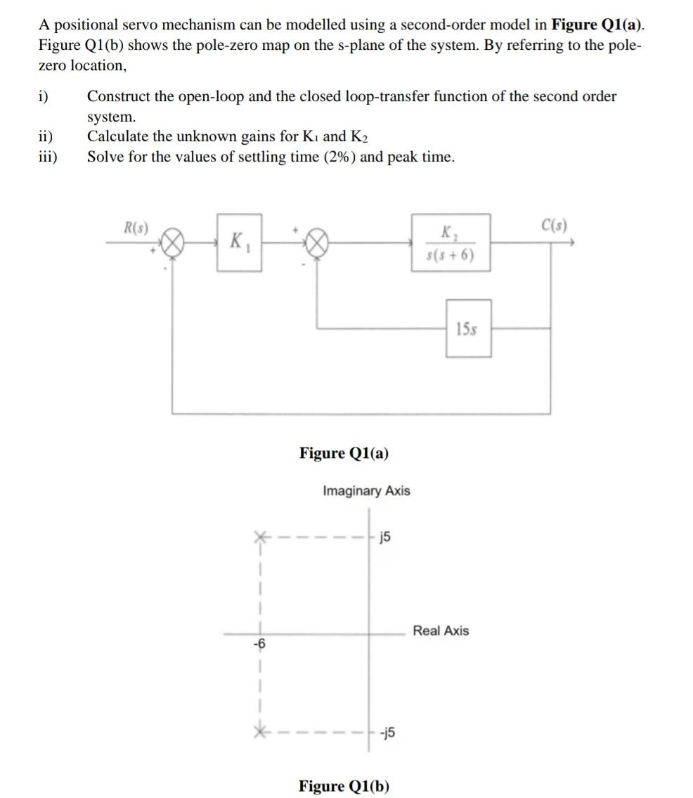 A Positional Servo Mechanism Can Be Modelled Using A Second Order Model In Figure Q1 A Figure Q1 B Shows The Pole Zer 1