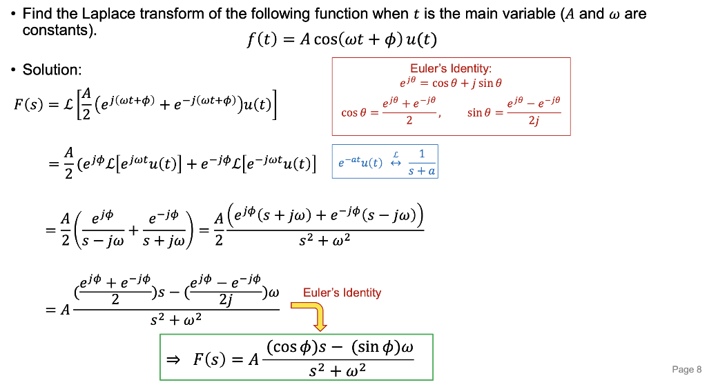 Find The Laplace Transform Of The Following Function When T Is The Main Variable A And W Are Constants F T A Cos 1