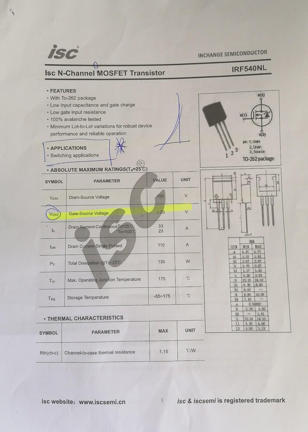 Isc Isc N Channel Mosfet Transistor Features With To 262 Package Low Input Capacitance And Gate Charge Low Gate 1