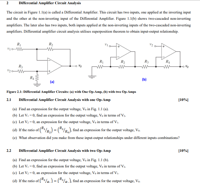 2 Differential Amplifier Circuit Analysis The Circuit In Figure 1 1 A Is Called A Differential Amplifier This Circuit 1