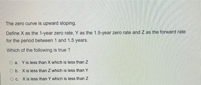 The Zero Curve Is Upward Sloping Define X As The 1 Year Zero Rate Y As The 1 5 Year Zero Rate And Z As The Forward Rat 1
