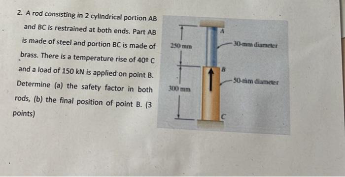 2 A Rod Consisting In 2 Cylindrical Portion Ab And Bc Is Restrained At Both Ends Part Ab Is Made Of Steel And Portion 1