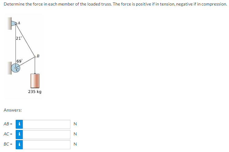 Determine The Force In Each Member Of The Loaded Truss The Force Is Positive If In Tension Negative If In Compression 1