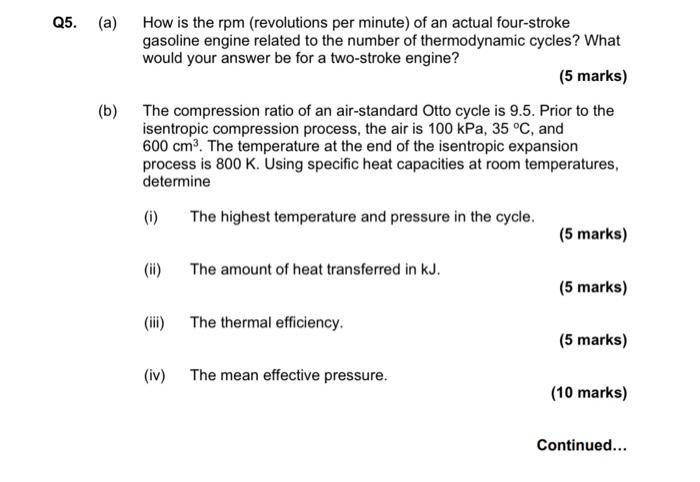 Q5 A How Is The Rpm Revolutions Per Minute Of An Actual Four Stroke Gasoline Engine Related To The Number Of Thermo 2