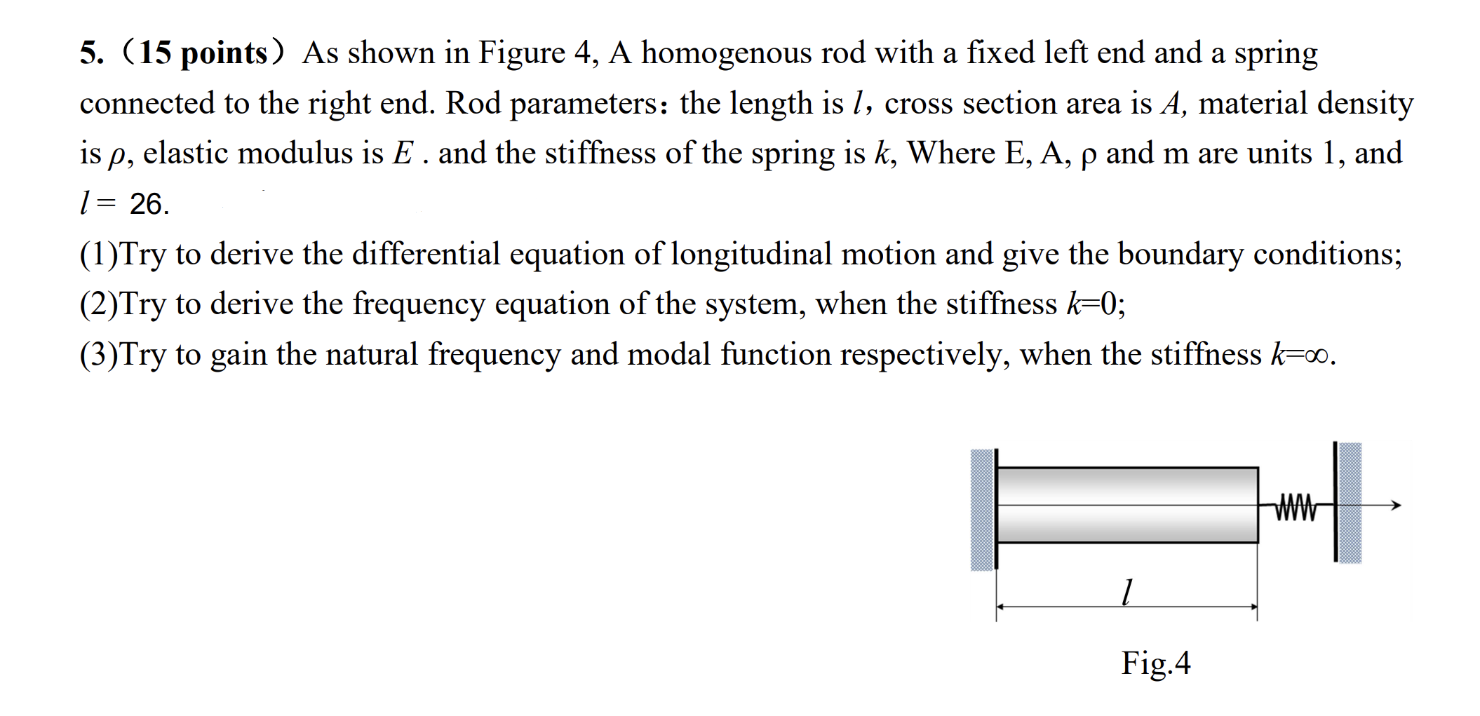 5 15 Points As Shown In Figure 4 A Homogenous Rod With A Fixed Left End And A Spring Connected To The Right End Rod 1