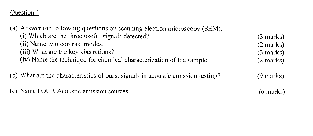 Question 4 A Answer The Following Questions On Scanning Electron Microscopy Sem I Which Are The Three Useful Sign 1