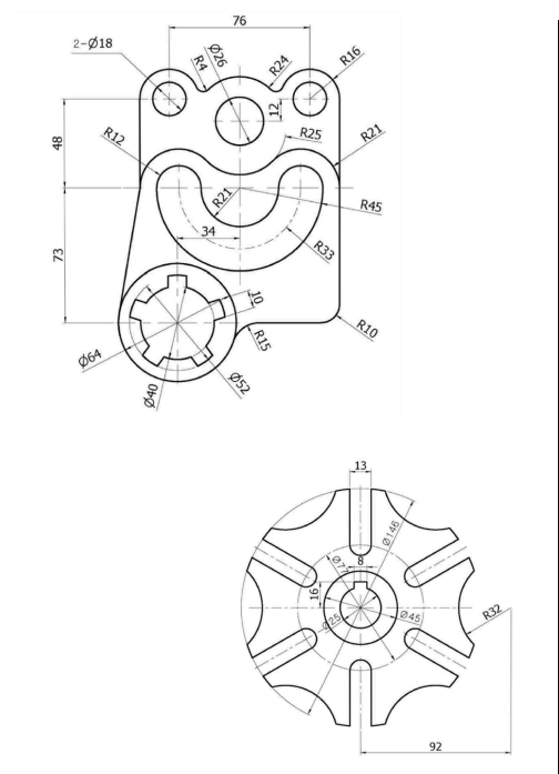 2-018 064 R12 Ø40 R4 Ø26 34 76 R21 Ø52 10 R15 R24 R25 R16 R33 )-125 ...