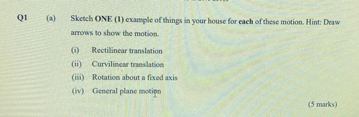 Q1 A Sketch One 1 Example Of Things In Your House For Each Of These Motion Hint Draw Arrows To Show The Motion I 1