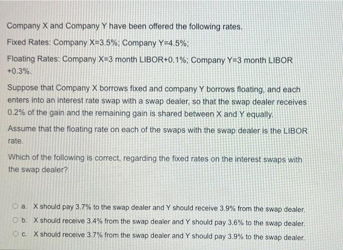 Company X And Company Y Have Been Offered The Following Rates Fixed Rates Company X 3 5 Company Y 4 5 Floating Rat 1