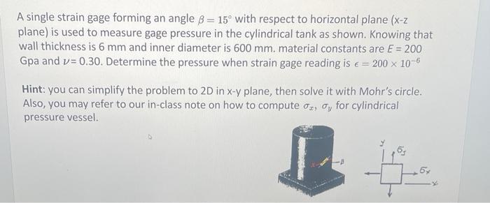 A Single Strain Gage Forming An Angle B 15 With Respect To Horizontal Plane X Z Plane Is Used To Measure Gage Press 1