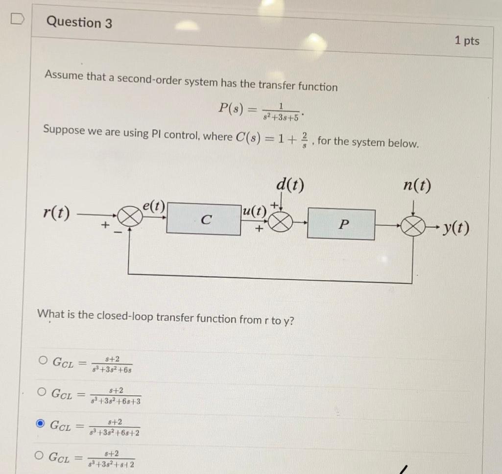 Assume That A Second Order System Has The Transfer Function P S 1 S 2 3s 5 Suppose We Are Using Pi Control Where C S 1