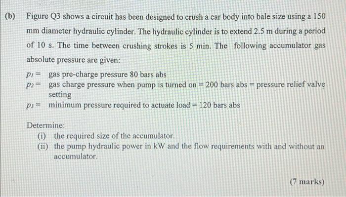 B Figure Q3 Shows A Circuit Has Been Designed To Crush A Car Body Into Bale Size Using A 150 Mm Diameter Hydraulic Cyl 1