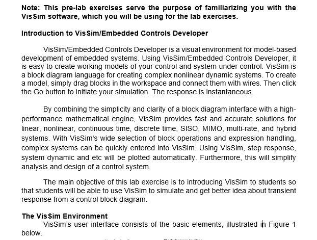 Note This Pre Lab Exercises Serve The Purpose Of Familiarizing You With The Vis Sim Software Which You Will Be Using F 1