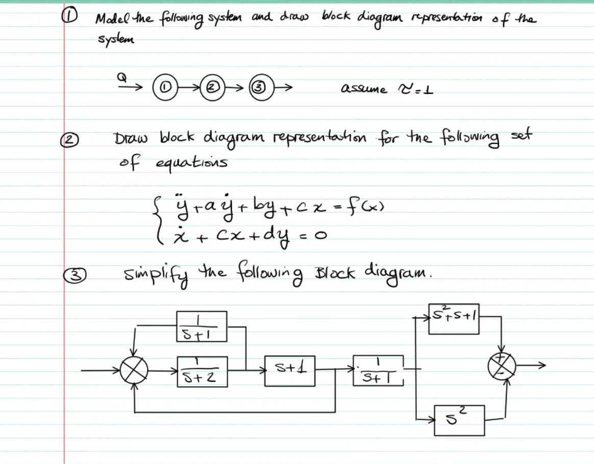 1 Model The Following System And Draw Block Diagram Representation Of The System 2 Draw Block Diagram Representation For 1