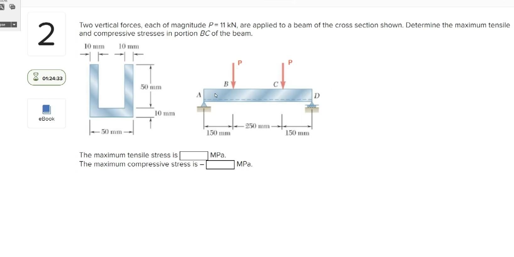 Pse Y 2 01 24 33 Ebook Two Vertical Forces Each Of Magnitude P 11 Kn Are Applied To A Beam Of The Cross Section Shown 1
