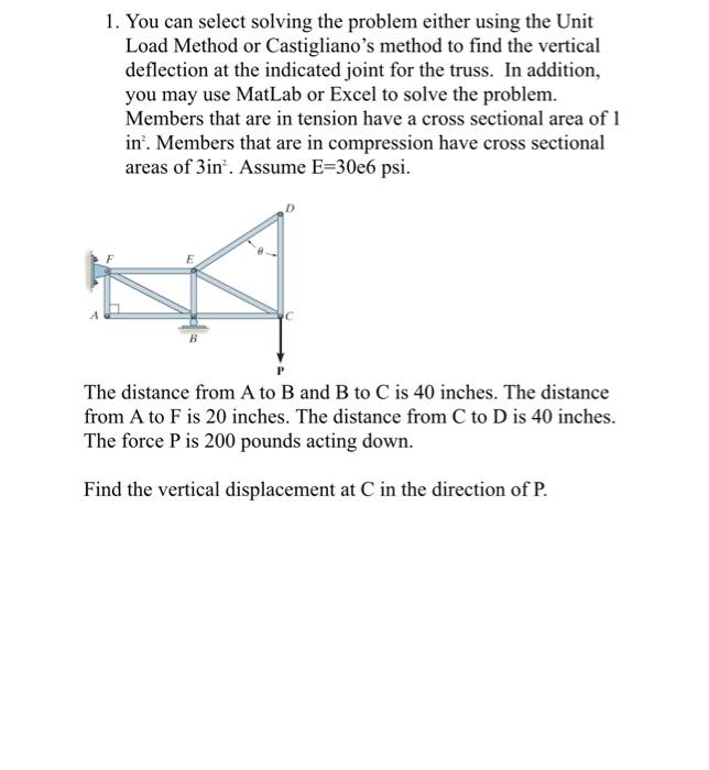 1 You Can Select Solving The Problem Either Using The Unit Load Method Or Castigliano S Method To Find The Vertical Def 1