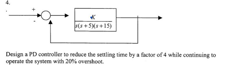 4 K S S 5 S 15 Design A Pd Controller To Reduce The Settling Time By A Factor Of 4 While Continuing To Operate The S 1